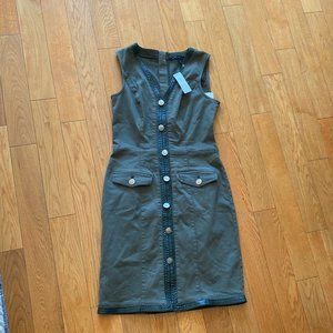 NWT White House Black Market SL Denim Utility PU Dress, Green, Size 2